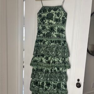 Alice + Olivia Green Floral Tiered Midi Dress
